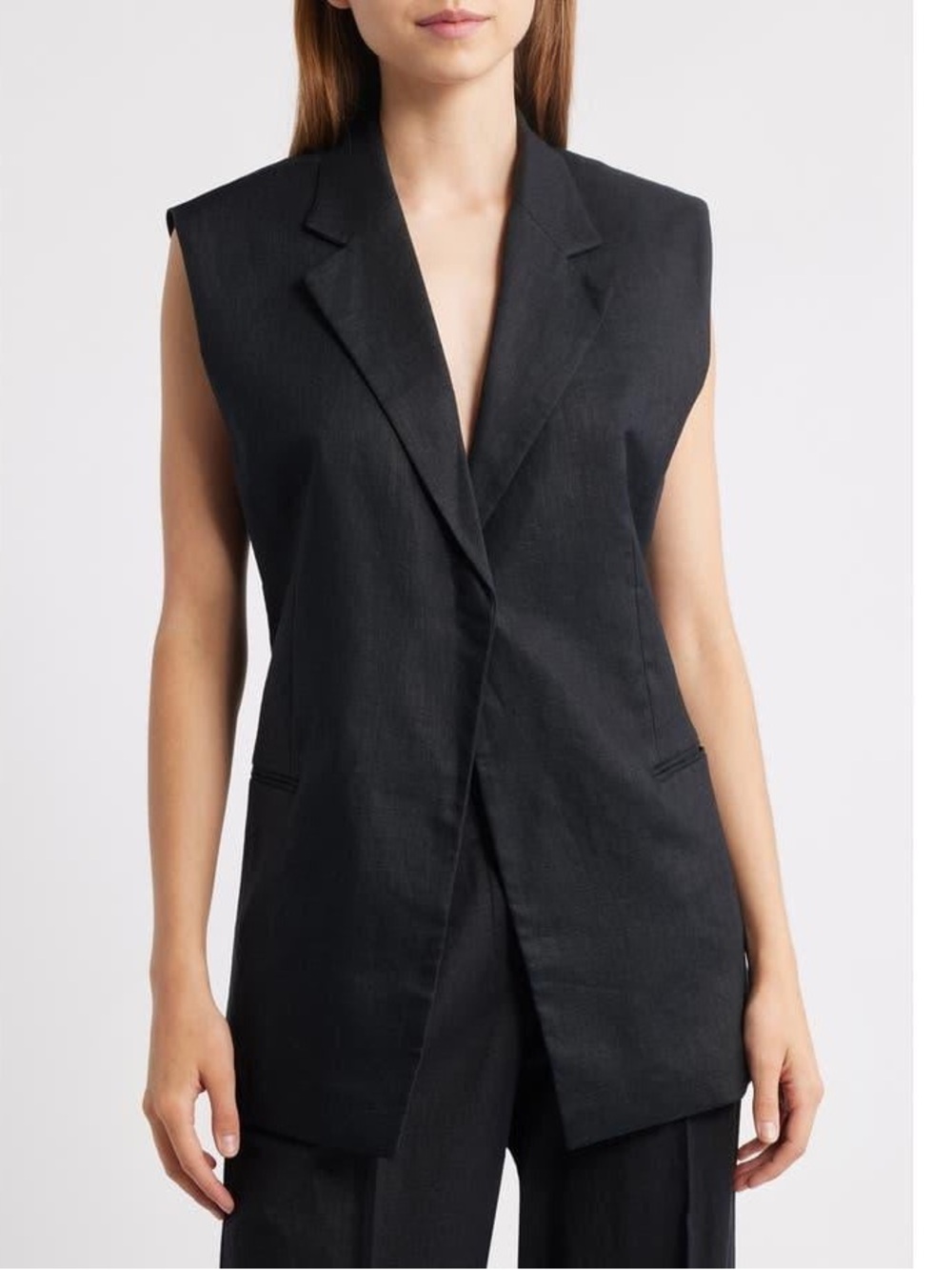 NWT Mango linen Black Sleeveless Tailored Blazer Vest